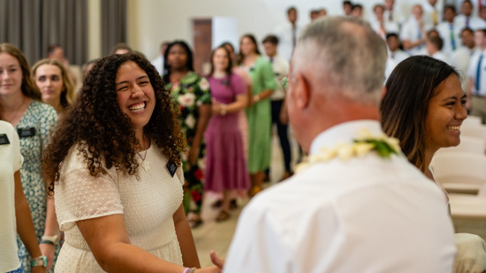 Elder Ulisses Soares greets missionaries in French Polynesia on 26 April 2024.