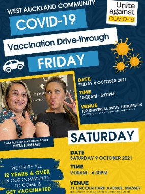 Henderson and Massey vaccination events. 8-9 October 2021.