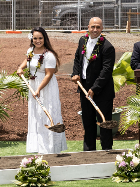 Tina-and-Adney-Reid-at-groundbreaking-ceremony-for-Pago-Pago-temple.-American-Samoa,-October-2021