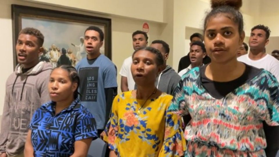 A group of students from Church College Fiji sing 