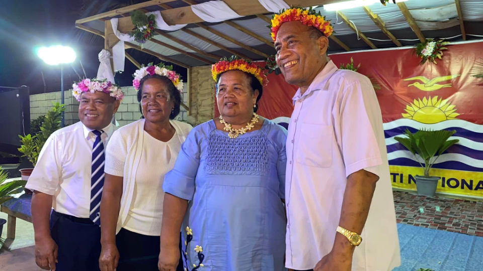The-President-of-the-Republic-of-Kiribati,-His-Excellency-Taneti-Maamau-and-First-Lady-Teiraeng-Maamau-(right)-with-Elder-Iotua-Tune-and-Sister-Maii-Tune-(left).