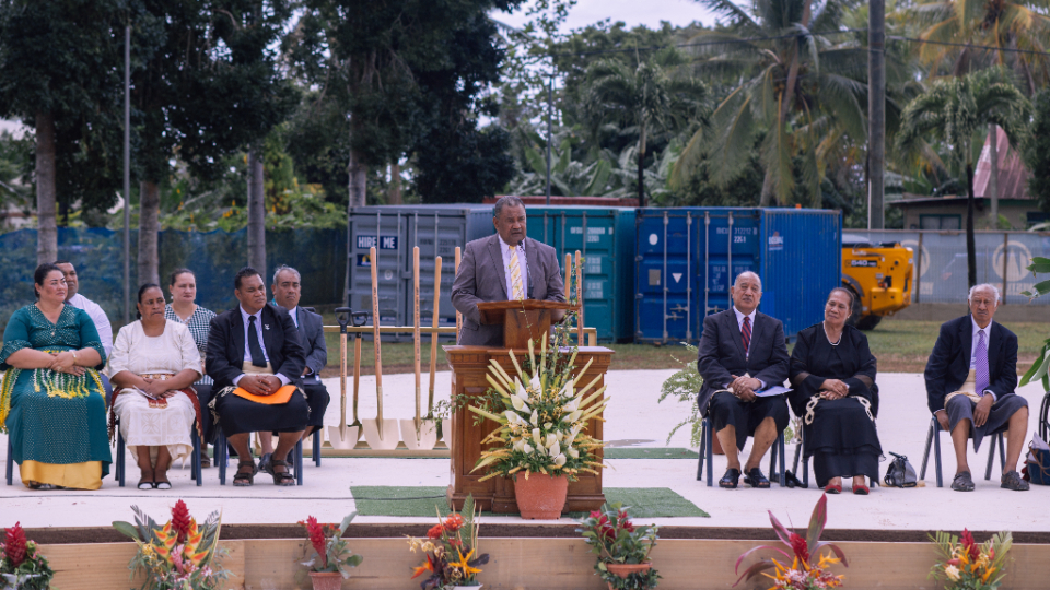 Elder-Inoke-Kupu,-Area-Seventy-of-The-Church-of-Jesus-Christ-of-Latter-day-Saints,-conducts-the-ground-breaking-service-for-the-Neiafu-Tonga-Temple.-11-September-2021.