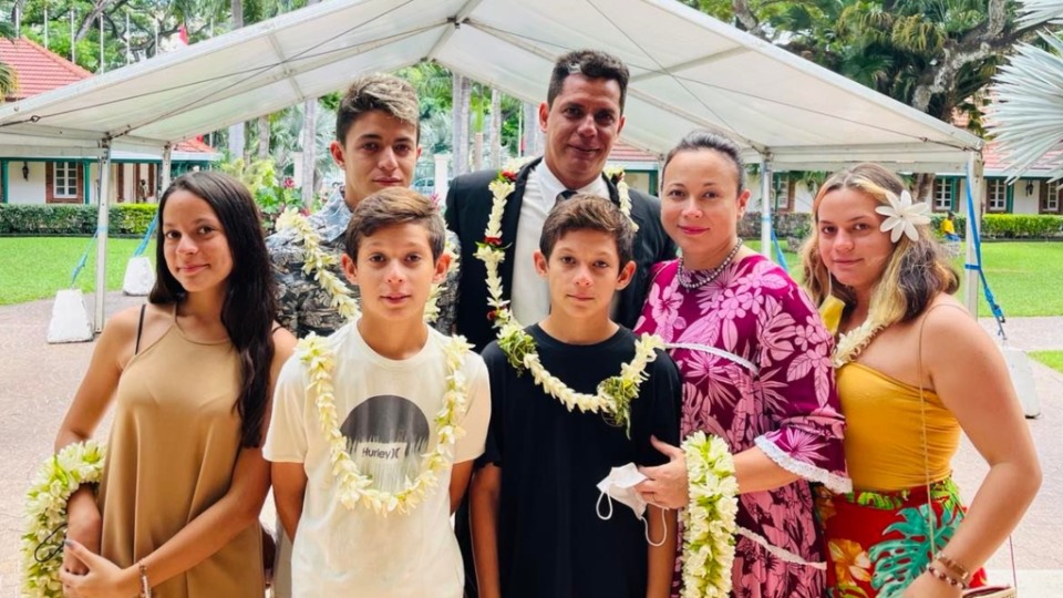 Minister-Naea-Bennett-and-his-wife-Daina-and-family-on-the-day-of-his-nomination.-French-Polynesia,-March-2022