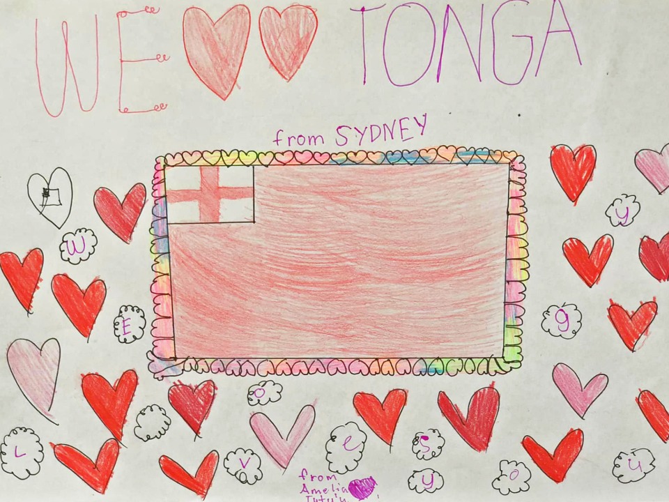 Children from around the world send their love and prayers through artwork to the people of Tonga after the volcano and tsunami in January 2022.